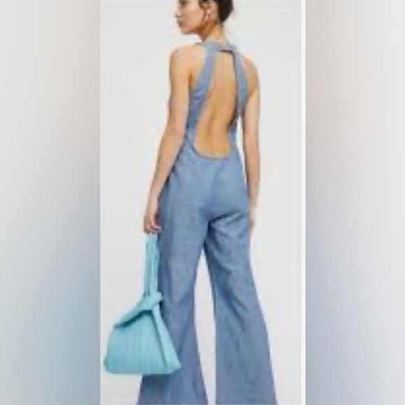 Free People Women's Blue Dance All Night Open Back Jumpsuit size 12 - Picture 4 of 16